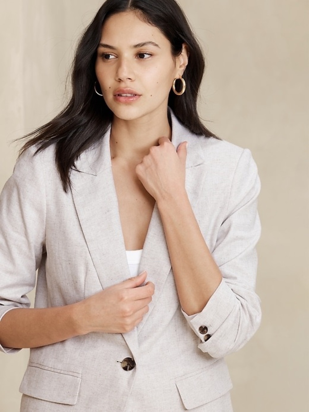 Banana Republic Women's Linen-Blend Long and Lean Blazer Flax Size 4